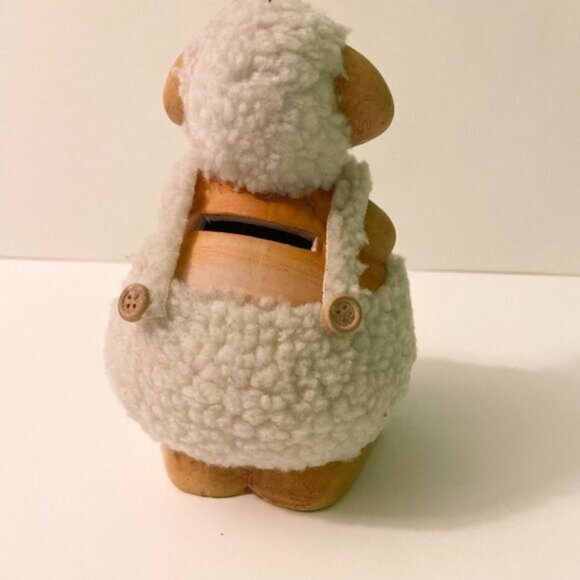 Vintage Lamb Coin Bank with Outfit 6 Inch Tall Ceramic  Sheep Figurine - Picture 3 of 13